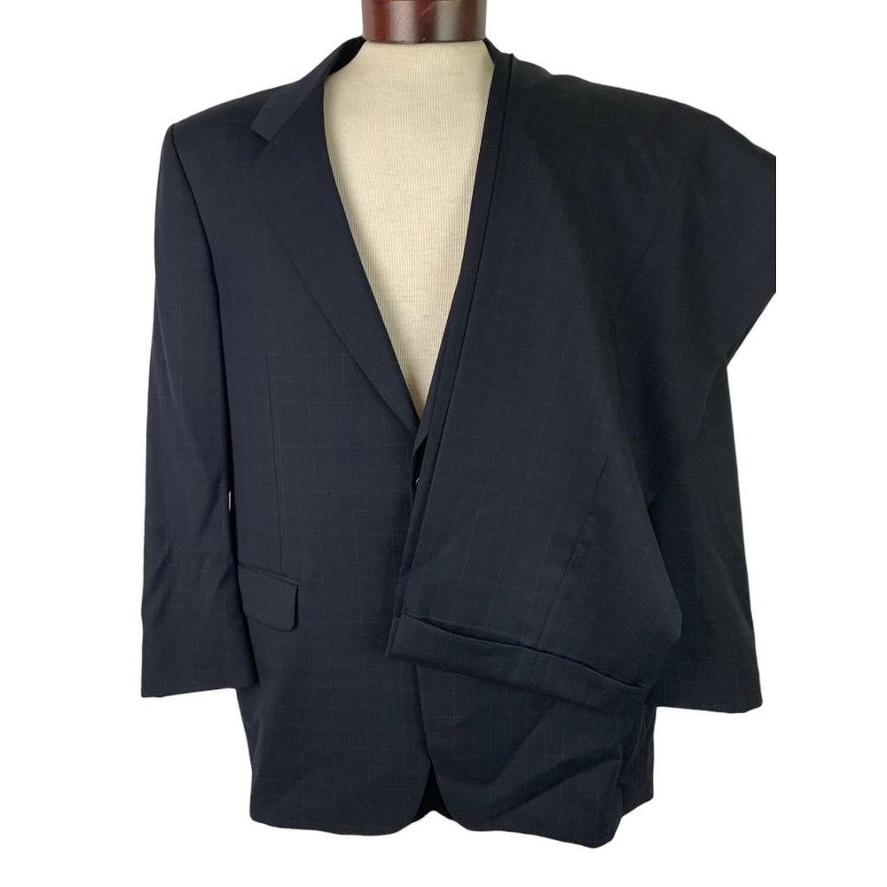 46R Trussini Men's 2 Piece Navy Blue Wool Suit Subtle Plaid (Italy 56)